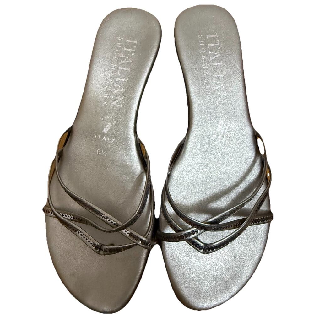 ITALIAN SHOE MAKERS Women’s Silver Strappy Wedge Sandals Made in Italy Size 6